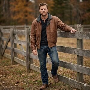 Scully Featherlite Double Collar Jacket Men‎ M Brown Leather Equestrian Bomber